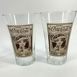 Set of 4 Coca-Cola 16oz Victorian Lady Flair Glasses Turn of the Century Glasses